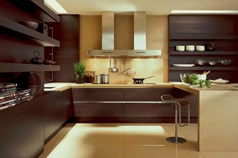 Cociña beige-marrón (48 fotos): deseño e selección de auriculares de cociña en cores de chocolate-beige, exemplos no interior 21119_28