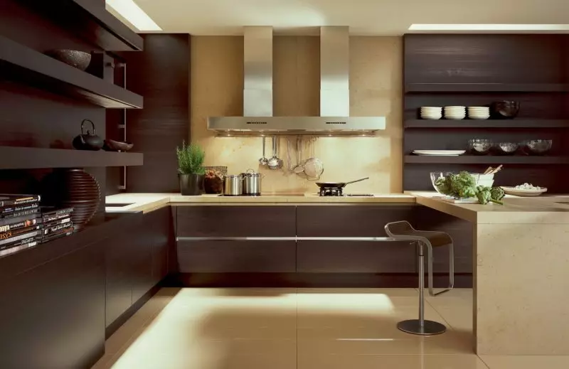 Beige-Brown Kitchen (48 foto's): ontwerp en selectie van keuken headset in chocolade-beige kleuren, voorbeelden in het interieur 21119_4