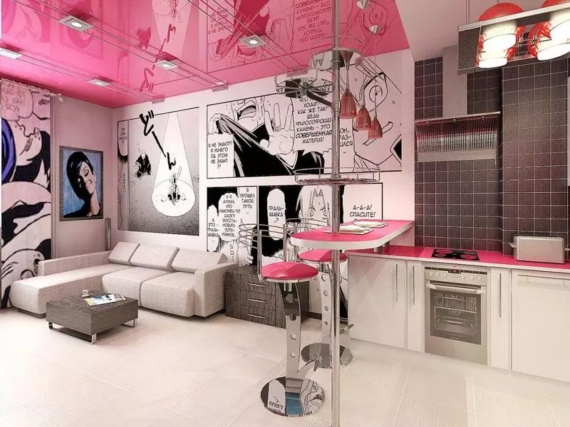 Pink Kitchens (87 foto's): Kies in keukenopset yn Seron en White-Pink Kleur yn it ynterieur. Yn hokker kleuren om wallpaper op 'e muorren te kiezen? 21121_63