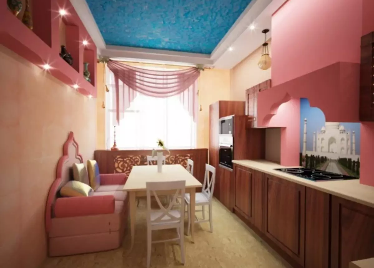Pink kjøkken (87 bilder): Velg et kjøkkenhodesett i seron og hvitrosa farge i interiøret. I hvilke farger å velge bakgrunn på veggene? 21121_66
