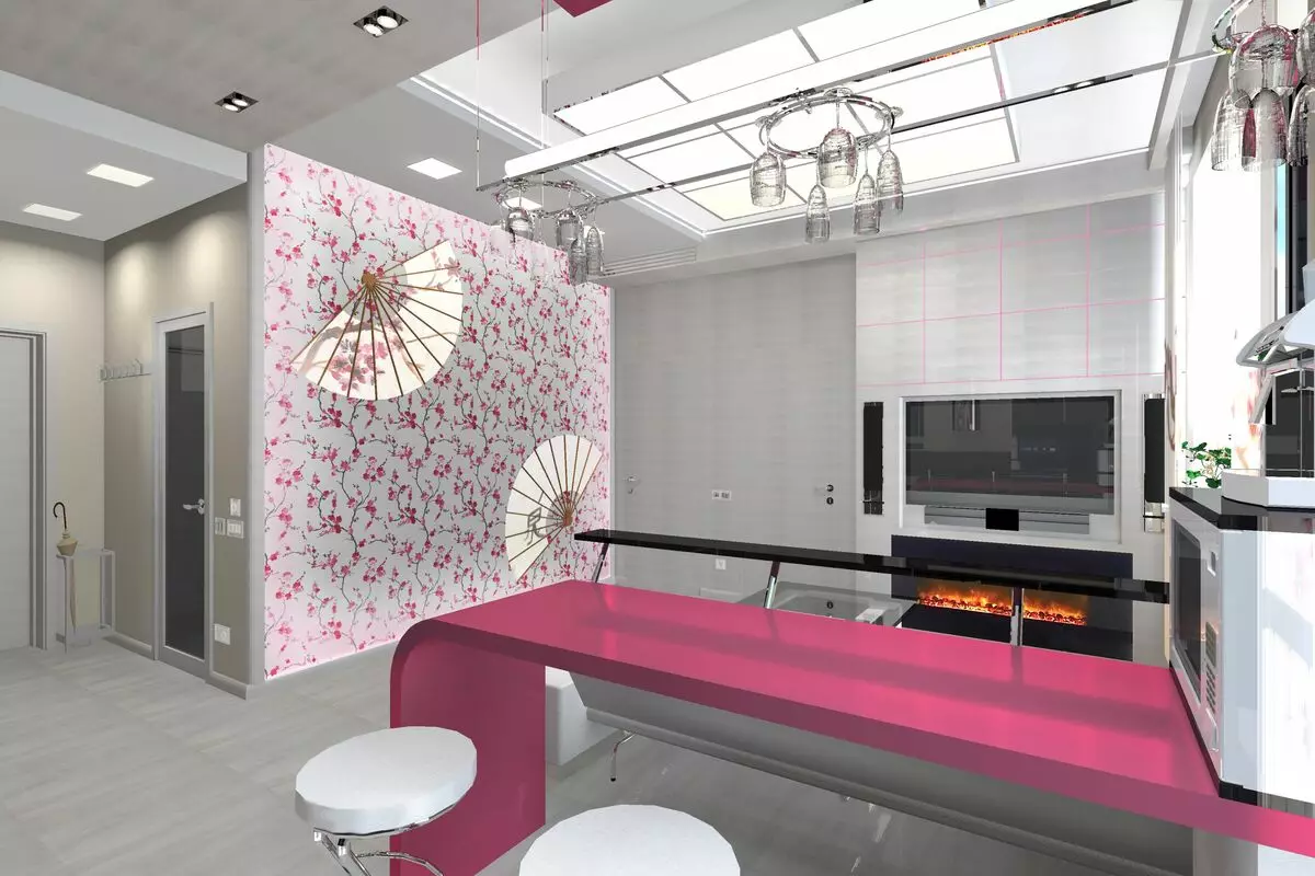 Nhà bếp màu hồng (87 ảnh): Chọn một tai nghe nhà bếp trong màu sắc Seron và màu trắng hồng trong nội thất. Trong màu nào để chọn hình nền trên tường? 21121_68