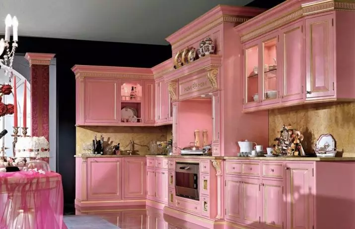 Rožinės virtuvės (87 nuotraukos): pasirinkite virtuvės ausines į serono ir baltos spalvos spalvą interjere. Kokiomis spalvomis pasirinkti tapetai ant sienų? 21121_71