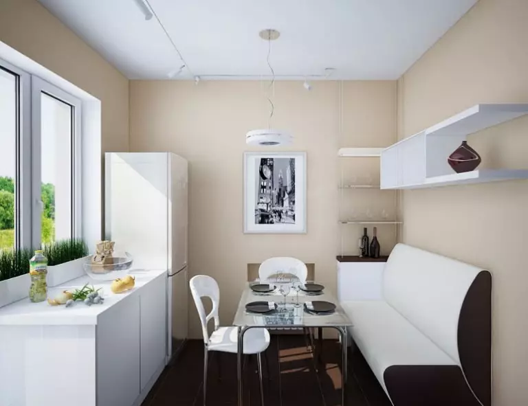Дивани със спално място в кухнята (73 снимки): прави кухненски дивани и тесни ъглови меки модели. Двойни мека мебел и модели на други размери 21130_20
