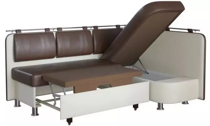 Sofa dengan tempat tidur di dapur (73 foto): Sofa dapur lurus dan model lembut sudut sempit. Sofa Double dan Model Saiz Lain 21130_23