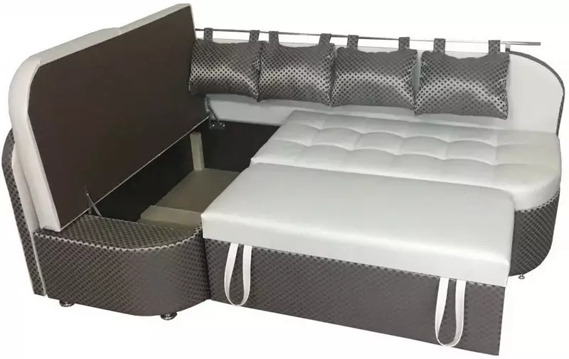 Sofa dengan tempat tidur di dapur (73 foto): Sofa dapur lurus dan model lembut sudut sempit. Sofa Double dan Model Saiz Lain 21130_39