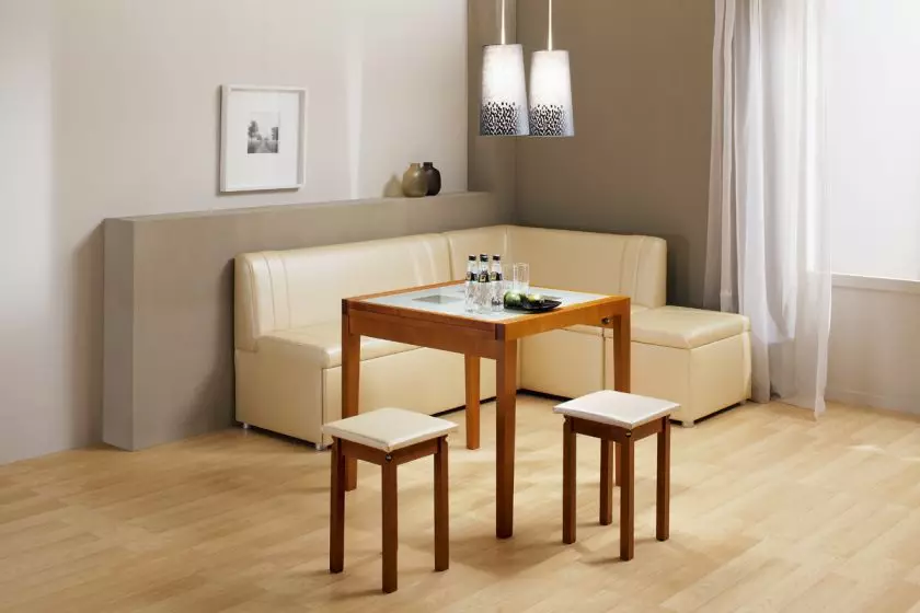 Sofa dengan tempat tidur di dapur (73 foto): Sofa dapur lurus dan model lembut sudut sempit. Sofa Double dan Model Saiz Lain 21130_5
