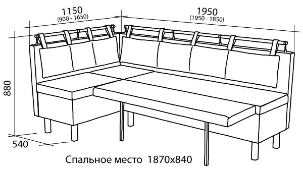Sofa dengan tempat tidur di dapur (73 foto): Sofa dapur lurus dan model lembut sudut sempit. Sofa Double dan Model Saiz Lain 21130_65