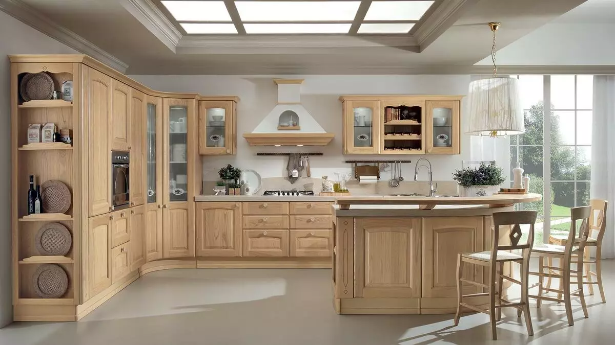 Κουζίνα χρώματα με ξύλινο τραπέζι (44 φωτογραφίες): Γκρι και μπλε, μαύρα και φωτεινά ακουστικά κουζίνας με ποδιά και ξύλινη τραπεζαρία στο εσωτερικό 21134_12