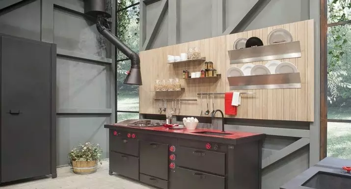 Virtuves plaukti virtuvē (40 fotogrāfijas): atveriet virtuves plauktus uz sienas, oriģinālās dekoratīvās sienas konstrukcijas, apturēti slēgtie plaukti, koka un metāla modeļi 21141_2