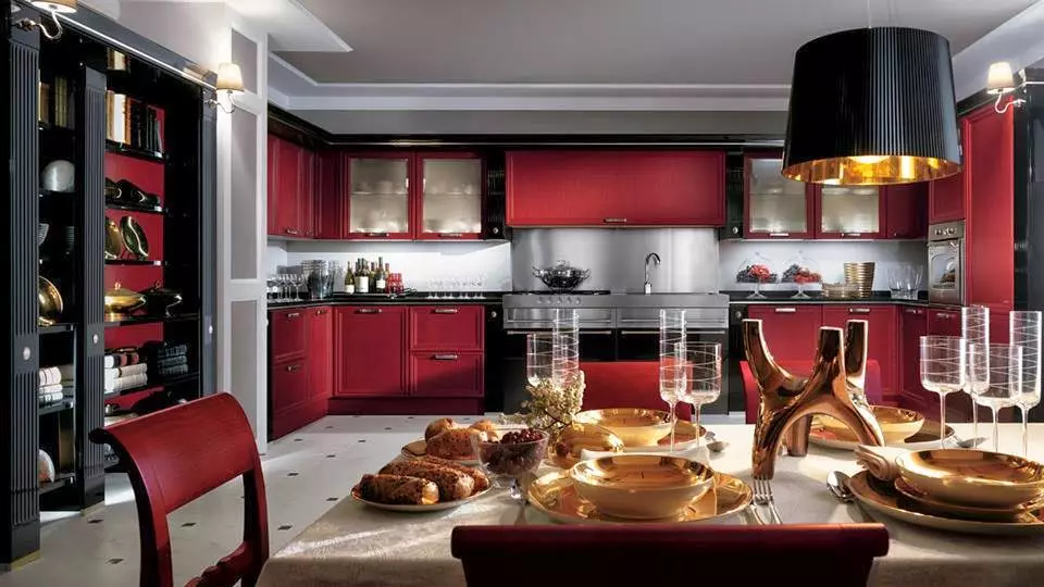 Crvena i crna kuhinja (77 fotografija): Kutak i ravna kuhinja Božićna i bijela kuhinja set u dizajnu interijera, sjajne kuhinje Red Top i crno dno 21144_28