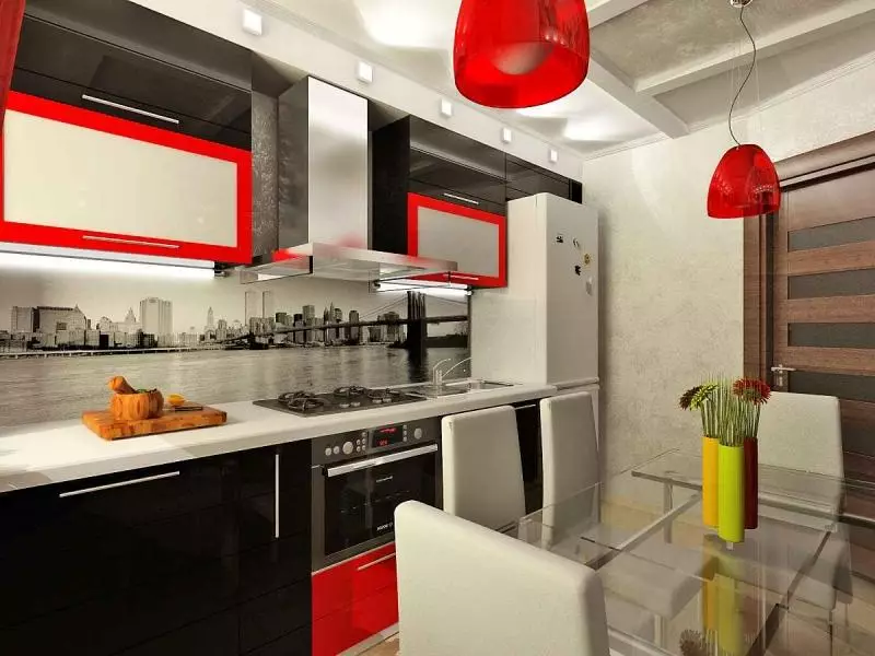 Nhà bếp màu đỏ và đen (77 ảnh): Góc và nhà bếp thẳng Giáng sinh và nhà bếp trắng thiết kế trong thiết kế nội thất, bếp bóng màu đỏ và đáy đen 21144_46