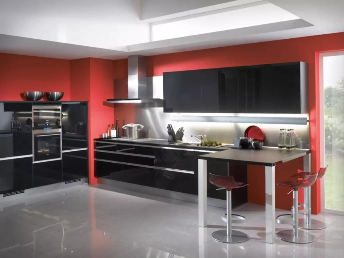 Crvena i crna kuhinja (77 fotografija): Kutak i ravna kuhinja Božićna i bijela kuhinja set u dizajnu interijera, sjajne kuhinje Red Top i crno dno 21144_51