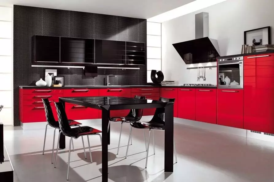 Rødt og sort køkken (77 billeder): Hjørne og lige køkken Jul og hvidt køkken i interiørdesign, blanke køkkener Rød top og sort bund 21144_56