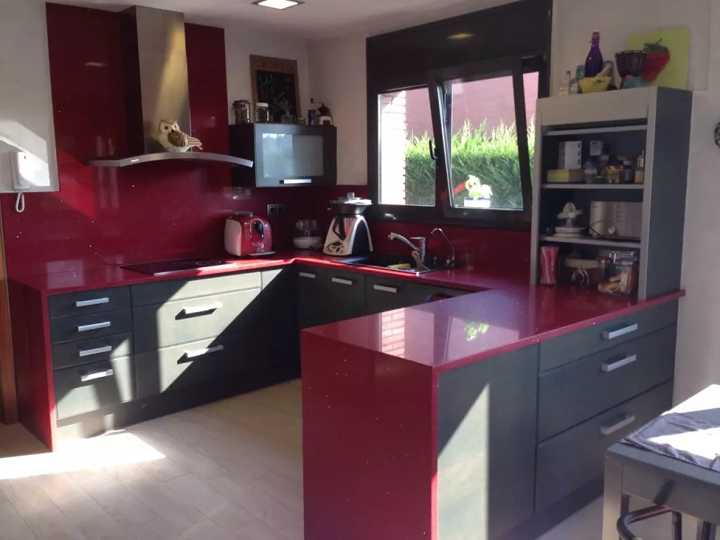 Nhà bếp màu đỏ và đen (77 ảnh): Góc và nhà bếp thẳng Giáng sinh và nhà bếp trắng thiết kế trong thiết kế nội thất, bếp bóng màu đỏ và đáy đen 21144_65
