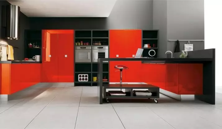 Nhà bếp màu đỏ và đen (77 ảnh): Góc và nhà bếp thẳng Giáng sinh và nhà bếp trắng thiết kế trong thiết kế nội thất, bếp bóng màu đỏ và đáy đen 21144_76
