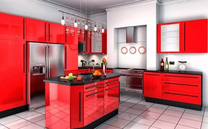 Nhà bếp màu đỏ và đen (77 ảnh): Góc và nhà bếp thẳng Giáng sinh và nhà bếp trắng thiết kế trong thiết kế nội thất, bếp bóng màu đỏ và đáy đen 21144_77
