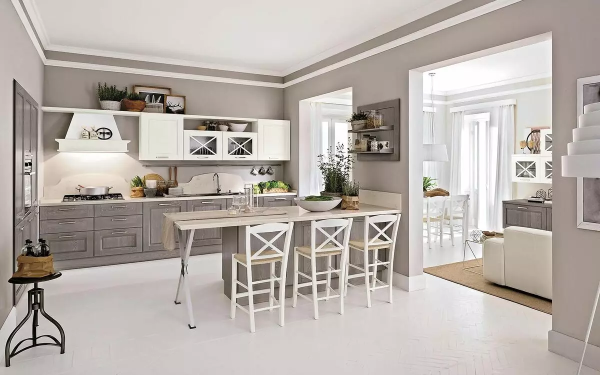 Virtuve ar baltu izjādes un pelēkā dibena (39 fotogrāfijas): balta grafīta glancētu virtuves austiņu kombinācija ar interjeru. Dizaina opcijas 21145_39