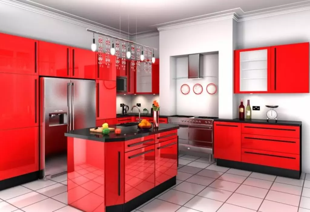 Cociña vermella e branca (65 fotos): BLANCA COCIÑA DA COCIÑA Fondo vermello en deseño de interiores. Que fondos de pantalla se axusten ás auriculares da cociña en cor vermella-branca? 21146_11