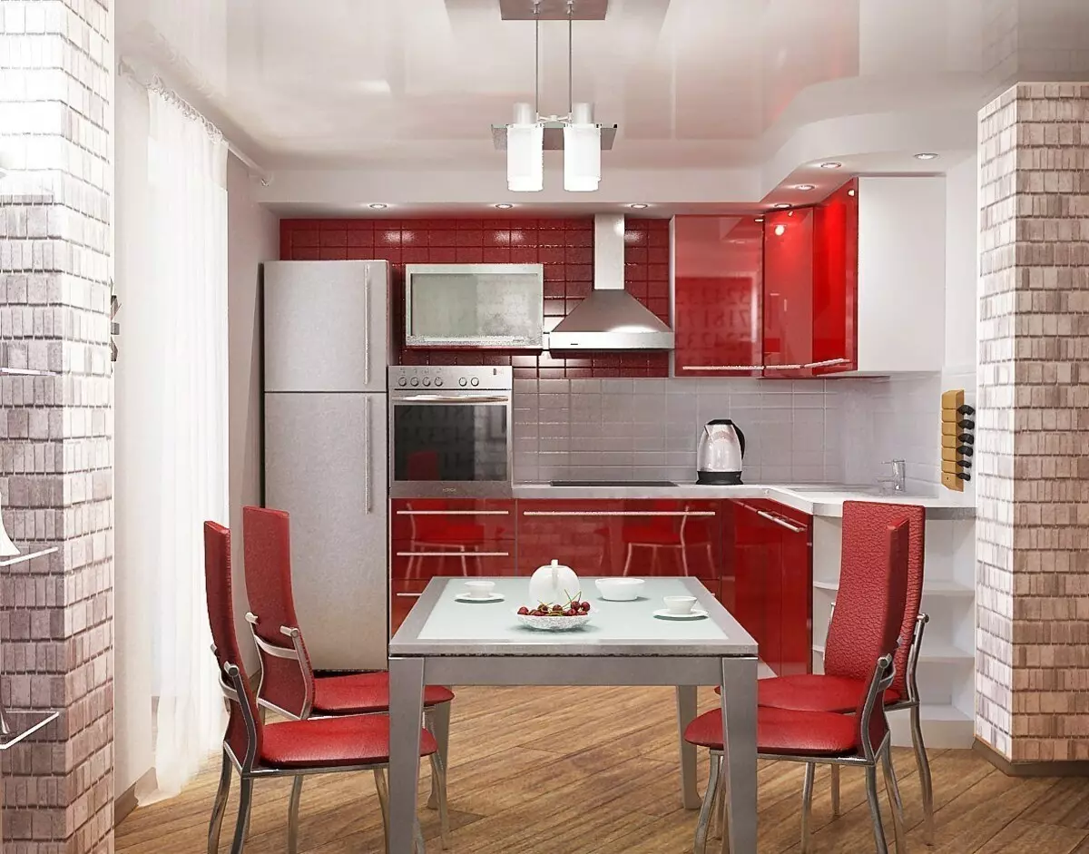 Cociña vermella e branca (65 fotos): BLANCA COCIÑA DA COCIÑA Fondo vermello en deseño de interiores. Que fondos de pantalla se axusten ás auriculares da cociña en cor vermella-branca? 21146_4