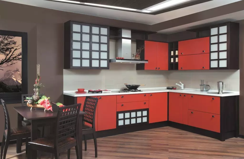 Cociña vermella e branca (65 fotos): BLANCA COCIÑA DA COCIÑA Fondo vermello en deseño de interiores. Que fondos de pantalla se axusten ás auriculares da cociña en cor vermella-branca? 21146_44