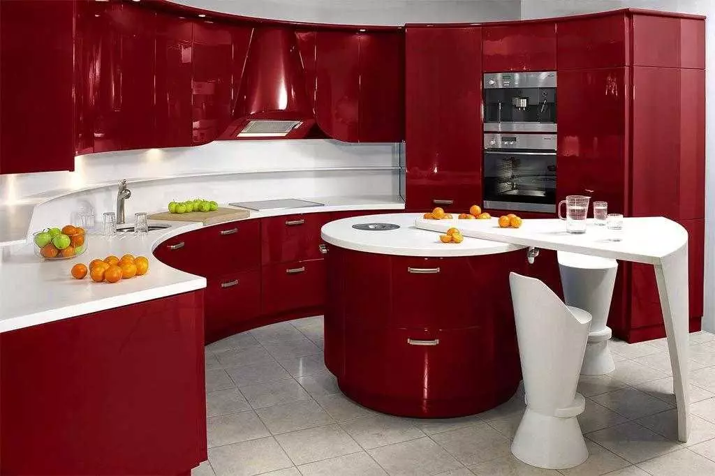 Cociña vermella e branca (65 fotos): BLANCA COCIÑA DA COCIÑA Fondo vermello en deseño de interiores. Que fondos de pantalla se axusten ás auriculares da cociña en cor vermella-branca? 21146_5