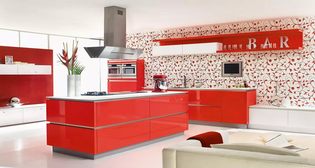 Cociña vermella e branca (65 fotos): BLANCA COCIÑA DA COCIÑA Fondo vermello en deseño de interiores. Que fondos de pantalla se axusten ás auriculares da cociña en cor vermella-branca? 21146_59