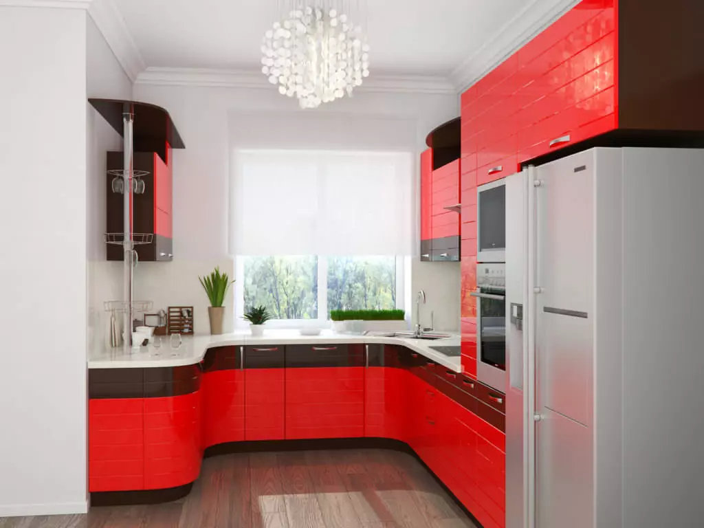Cociña vermella e branca (65 fotos): BLANCA COCIÑA DA COCIÑA Fondo vermello en deseño de interiores. Que fondos de pantalla se axusten ás auriculares da cociña en cor vermella-branca? 21146_62