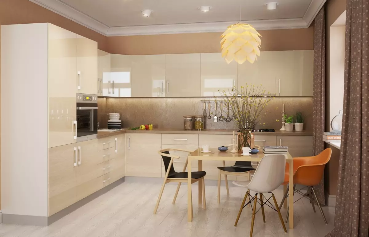 Gaismas virtuve (99 fotogrāfijas): skaistas austiņas spilgtās krāsās interjera dizains, moderns virtuves dizains ar spilgtiem akcentiem 21147_8