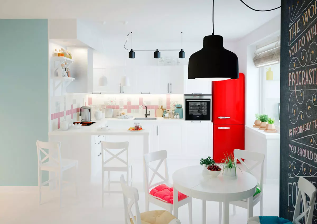 Light Kitchen (99 fotografií): Krásné sluchátka v jasných barvách v interiérovém designu, moderní kuchyňský design s jasnými akcenty 21147_93