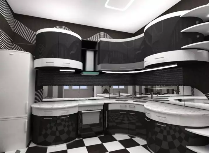 Juoda ir balta virtuvė (105 nuotraukos): juoda ir balta virtuvės komplektas interjero dizainas, virtuvė su juodais prietaisais, juoda ir balta virtuvė skirtingais stiliais. Kokie tonai bus tinkami? 21148_103