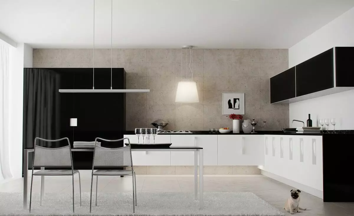 Svart og hvitt kjøkken (105 bilder): svart og hvitt kjøkken sett i interiørdesign, kjøkken med sorte hvitevarer, svart og hvitt kjøkken i forskjellige stiler. Hva toner vil passe? 21148_17