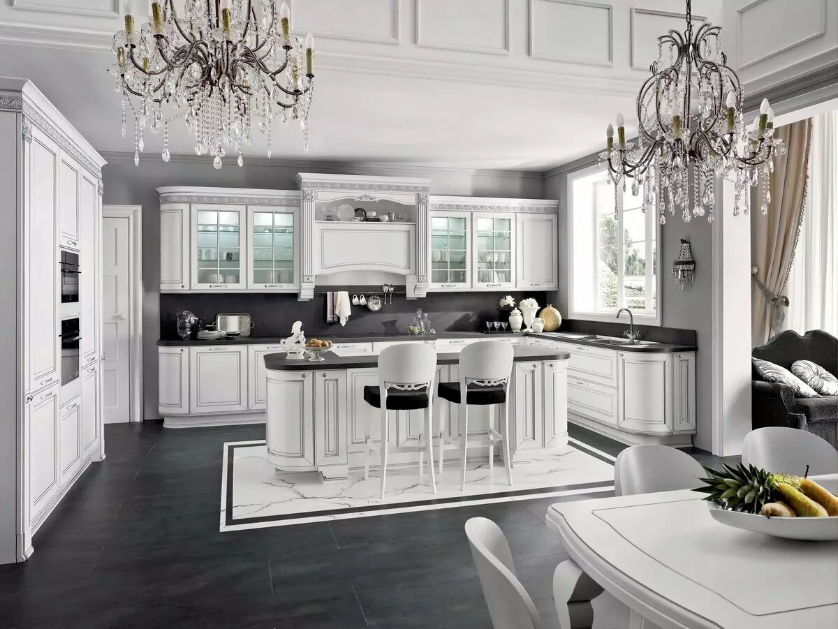 Cocina en branco e negro (105 fotos): cociña branco e negro en deseño de interiores, cociña con electrodomésticos negros, cociña en branco e negro en diferentes estilos. Que tons caberán? 21148_78