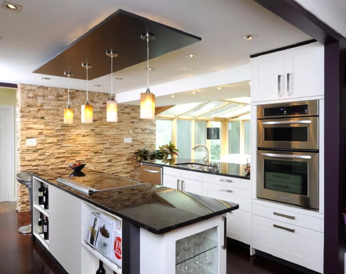 Kitchen hitam dan putih (105 foto): Dapur hitam dan putih diatur dalam desain interior, dapur dengan peralatan hitam, dapur hitam dan putih dalam gaya yang berbeda. Nada apa yang akan cocok? 21148_85