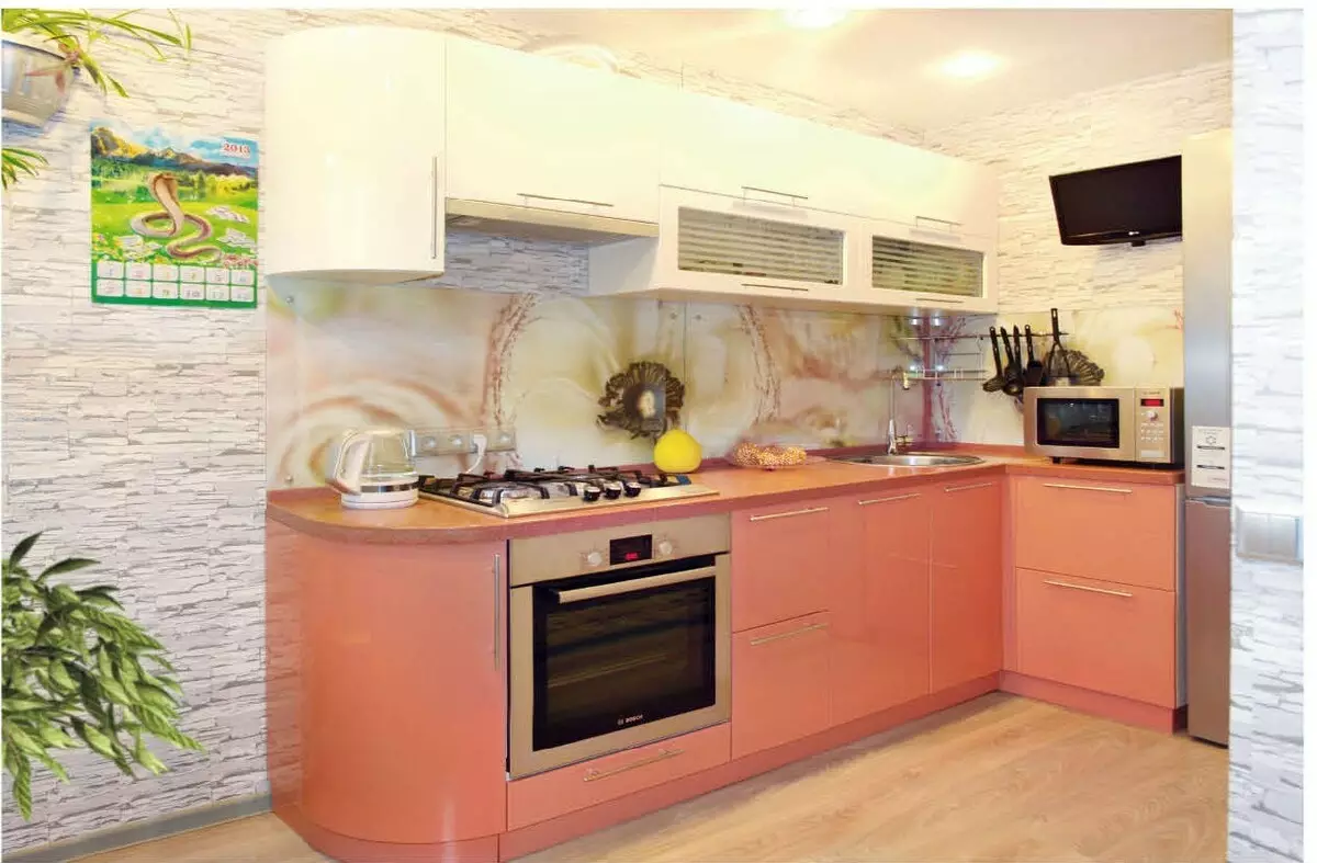 Bucătării Peach (61 fotografii): Nuanțele setului de cască de bucătărie a culorilor de piersici în interior, combinație de piersici cu alte culori, opțiuni de design 21151_14