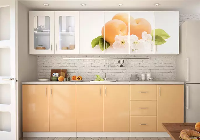 Őszibarack konyhák (61 fotók): Az őszibarack színek konyhai fejhallgatójának árnyalatai, az őszibarack kombinációja más színekkel, tervezési lehetőségek 21151_17