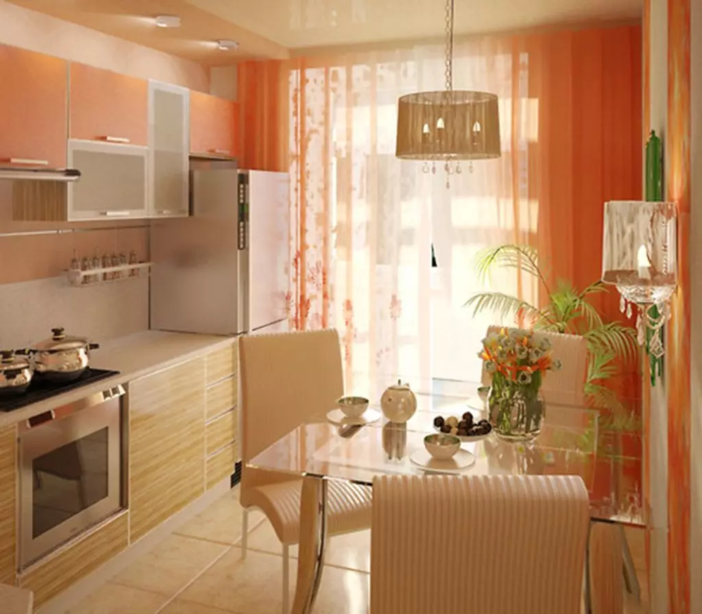 पीच स्वयंपाकघर (61 फोटो): अंतर्गत रंग, डिझाइन पर्यायांसह पीच संयोजन, पीचचे संयोजन 21151_40