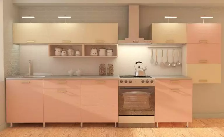 Peach Kitchens (61 billeder): Nuances af køkkenhovedtelefonen af ​​ferskenfarver i interiøret, kombinationen af ​​fersken med andre farver, design muligheder 21151_41