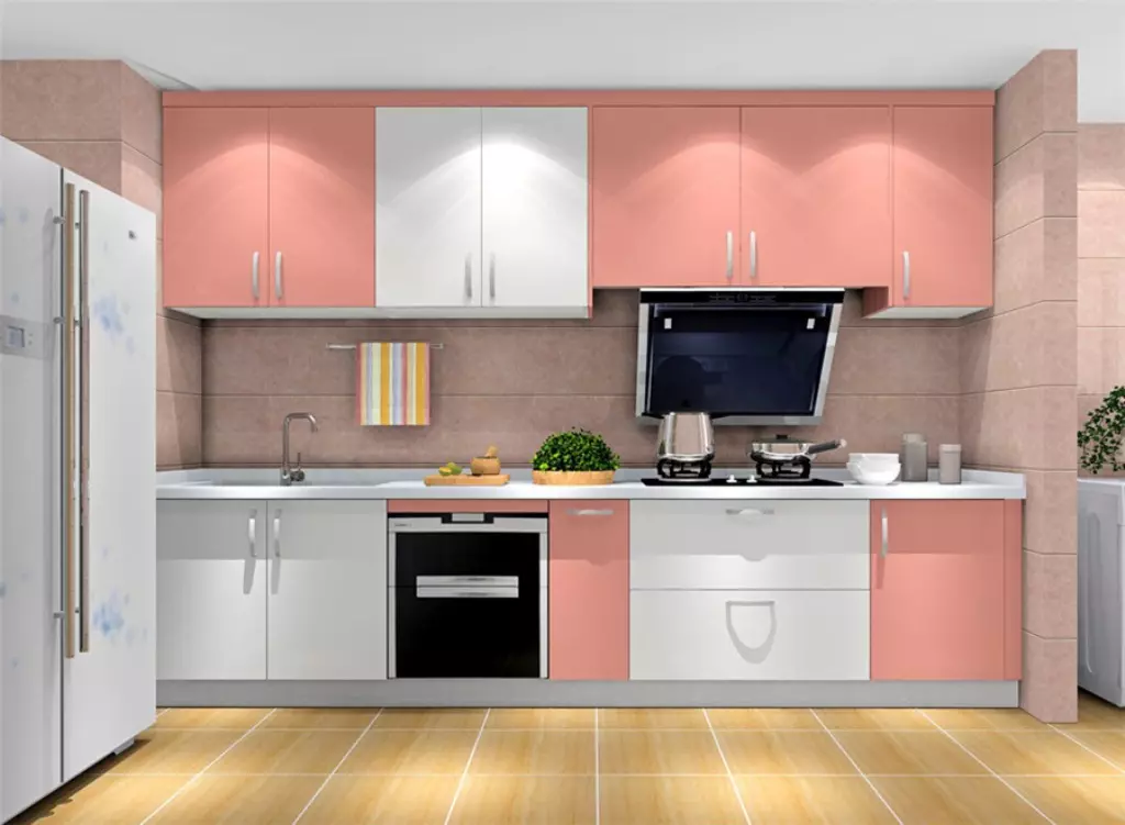 Bếp đào (61 ảnh): sắc thái của tai nghe nhà bếp màu đào trong nội thất, kết hợp của đào với các màu sắc khác, tùy chọn thiết kế 21151_52
