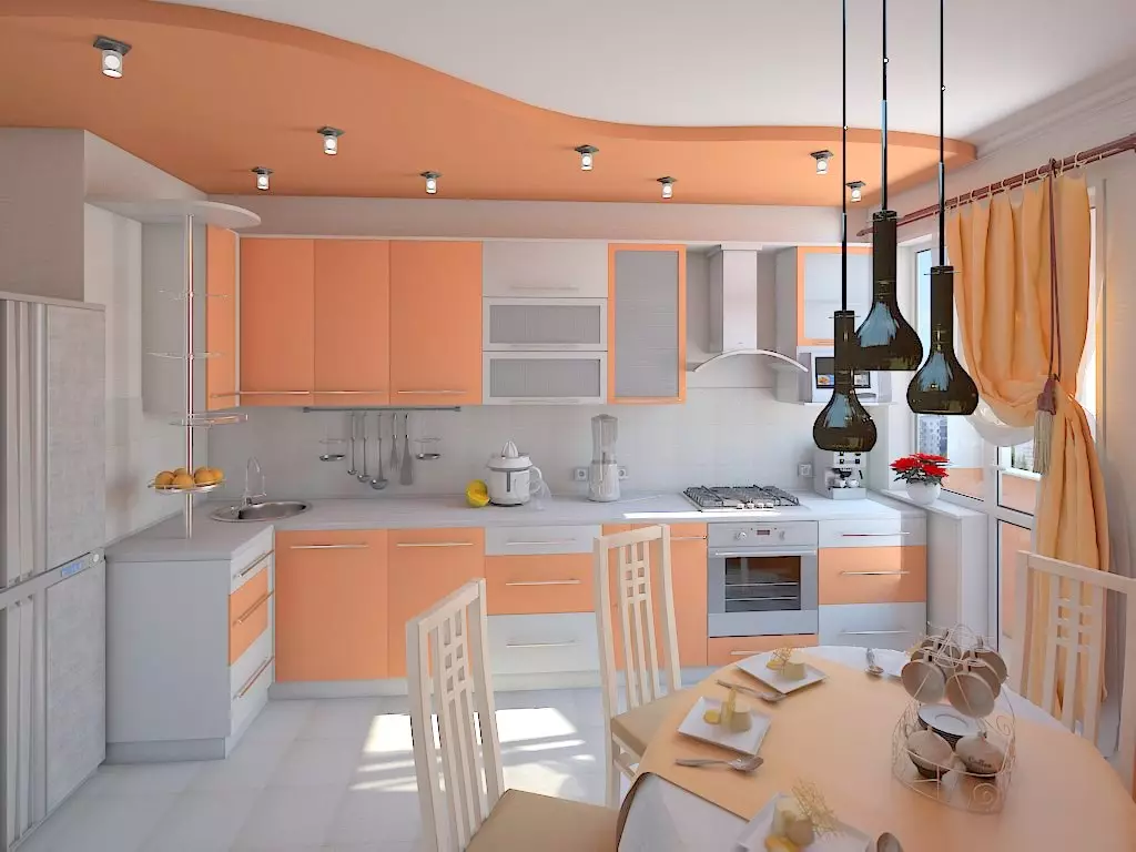 Peach köögid (61 fotot): virsiku värvide köögi peakomplekti nüansse sisemuses, virsiku kombinatsioon teiste värvidega, disainilahenduste 21151_8