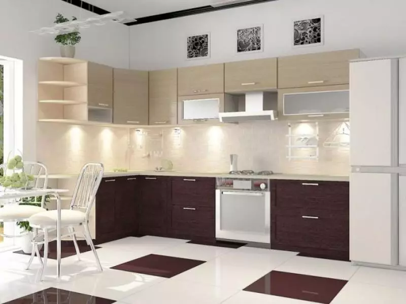 Kitchens Wenge（75张照片）：厨房耳机与白色和米色，室内设计例子与角落厨房的厨房 21154_16