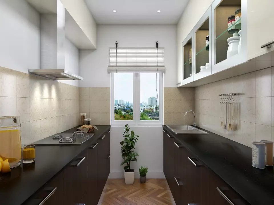 آشپزخانه Wenge (75 عکس): هدست آشپزخانه با سفید و بژ، نمونه های طراحی داخلی با یک آشپزخانه گوشه ای در Wenge 21154_25