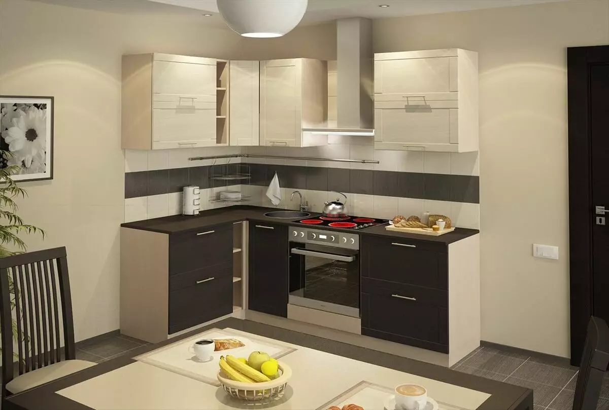 آشپزخانه Wenge (75 عکس): هدست آشپزخانه با سفید و بژ، نمونه های طراحی داخلی با یک آشپزخانه گوشه ای در Wenge 21154_37