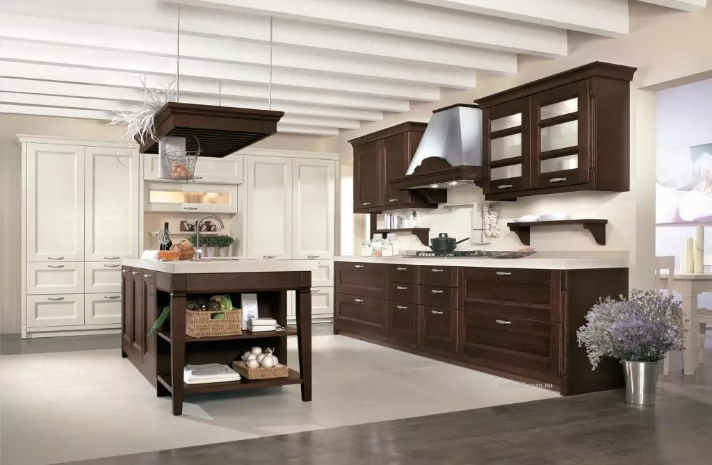 Kitchens Wenge（75张照片）：厨房耳机与白色和米色，室内设计例子与角落厨房的厨房 21154_45