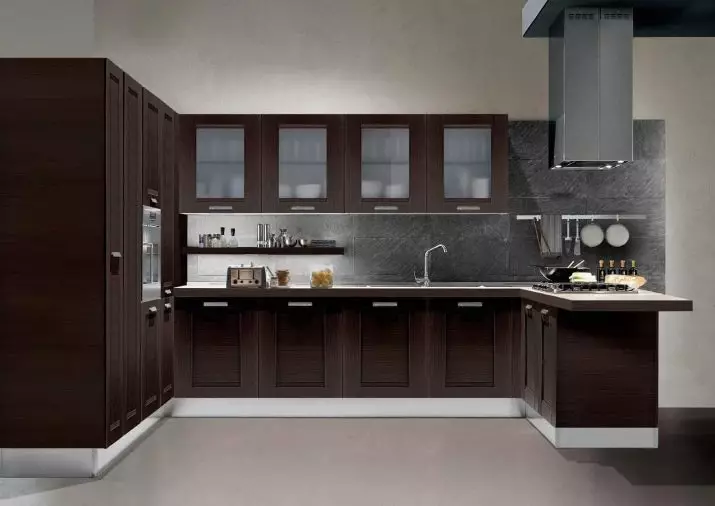 Kitchens Wenge (75 รูป): ชุดหูฟังห้องครัว Wenge กับสีขาวและสีเบจตัวอย่างการออกแบบตกแต่งภายในที่มีห้องครัวมุมใน Wenge 21154_49