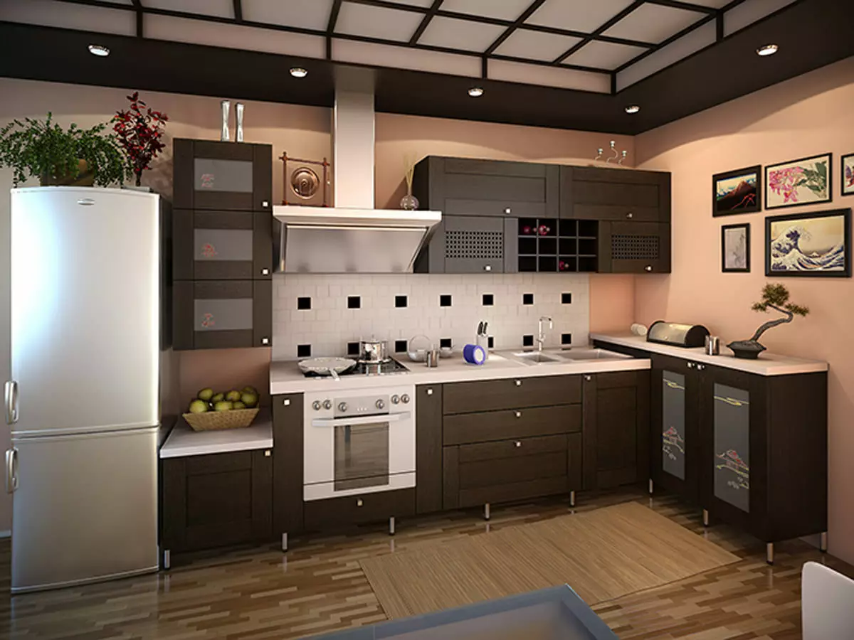 Kitchens Wenge（75張照片）：廚房耳機與白色和米色，室內設計例子與角落廚房的廚房 21154_55