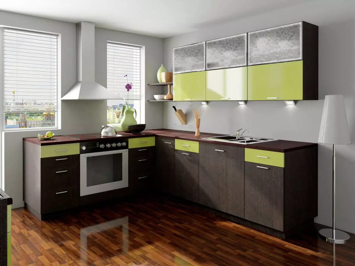آشپزخانه Wenge (75 عکس): هدست آشپزخانه با سفید و بژ، نمونه های طراحی داخلی با یک آشپزخانه گوشه ای در Wenge 21154_6