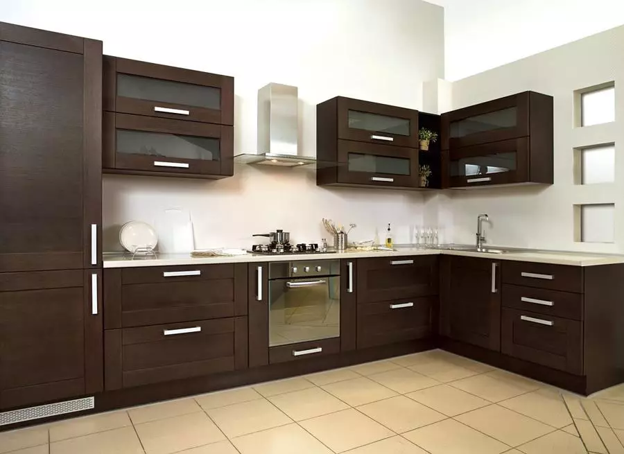 Խոհանոցներ Wenge (75 լուսանկար), խոհանոցի ականջակալ wenge սպիտակ եւ բեժ, ինտերիերի դիզայնի օրինակներ հետ մի անկյուն խոհանոցի Wenge 21154_61