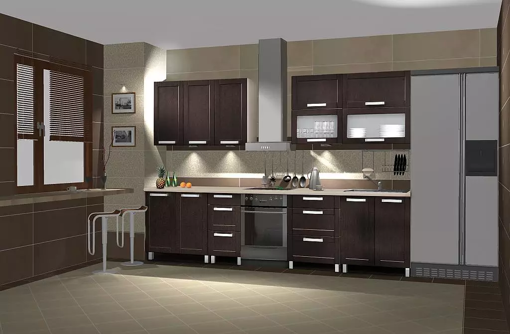 آشپزخانه Wenge (75 عکس): هدست آشپزخانه با سفید و بژ، نمونه های طراحی داخلی با یک آشپزخانه گوشه ای در Wenge 21154_8