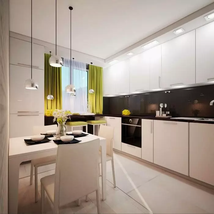 Vidaus virtuvės 9 kvadratiniai metrai. m modernaus stiliaus (52 nuotraukos): dizaino funkcijos, įdomios idėjos 21155_29