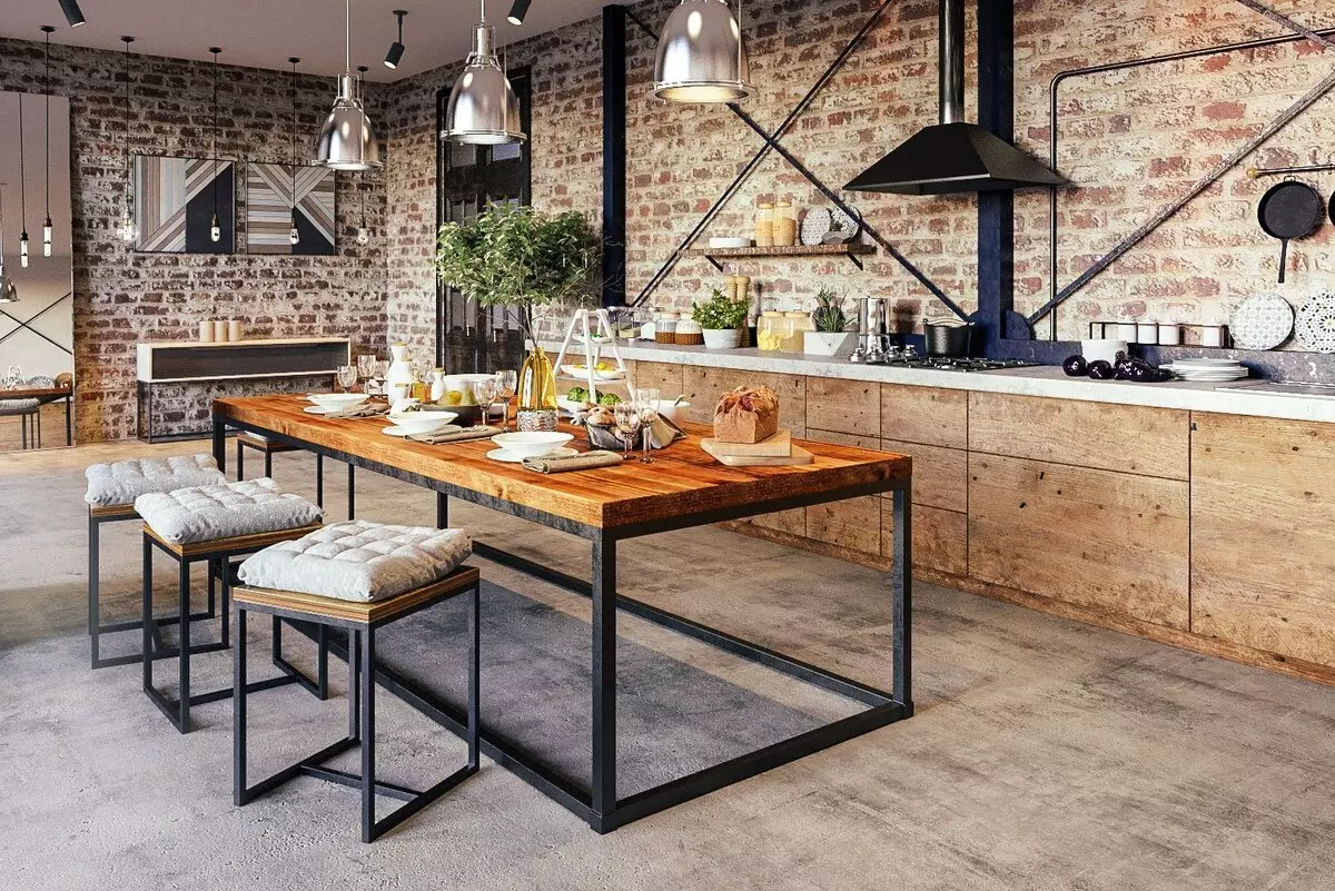 Loft Style Kitchen (99 fotos): cuina de cantonada situada en disseny d'interiors, cuina blanca i grisa, cuines modulars a l'apartament, cortines i aranyes adequades 21160_10